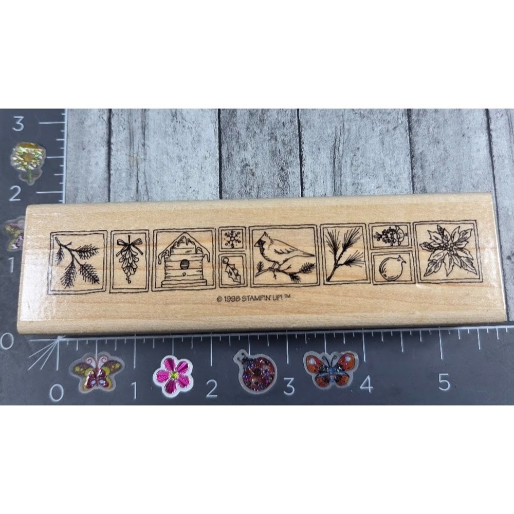 Stampin' Up! Cardinal Birdhouse Pine Branch Border 1998 Rubber Stamp Wood #G23